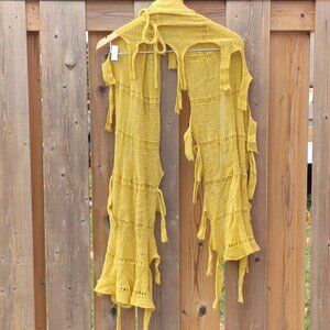 Pretty Mustard Yellow Fringe Scarf WOOL Artist Vibe Wrap LONG
